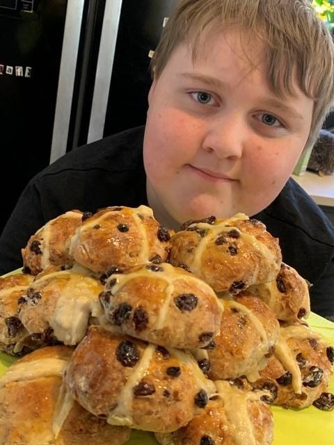Toby with his Hot Cross Buns