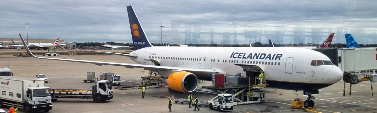 Flying Icelandair between Heathrow Airport and Reykjavik, Iceland